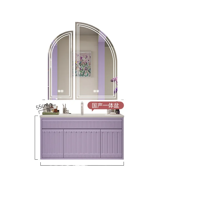 

Комбинация шкафов для ванной комнаты французского цвета, встроенная раковина Corian, розовый, фиолетовый, умывальник, каменная плита, раковина с горячим изгибом