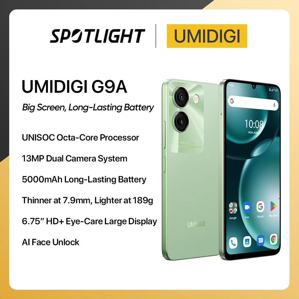 

UMIDIGI G9A Android 14 Smartphone Octa-core 13MP+8MP Camera 64GB 6.75” Water Drop HD+ 5000mAh Battery Dual SIM Card Cellphone