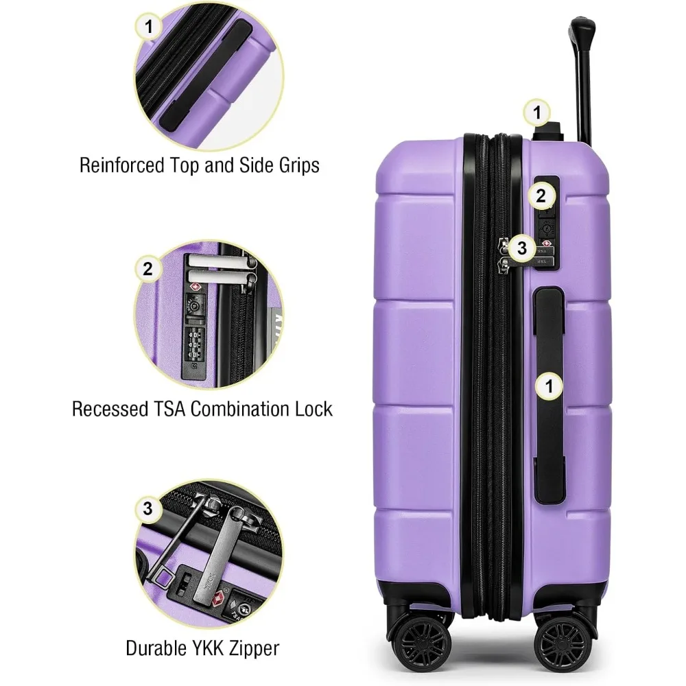 Expandable Hardshell Carry-On Luggage 22x14x9 TSA Lock Airline Approved with Wheels, Compact Travel Suitcase