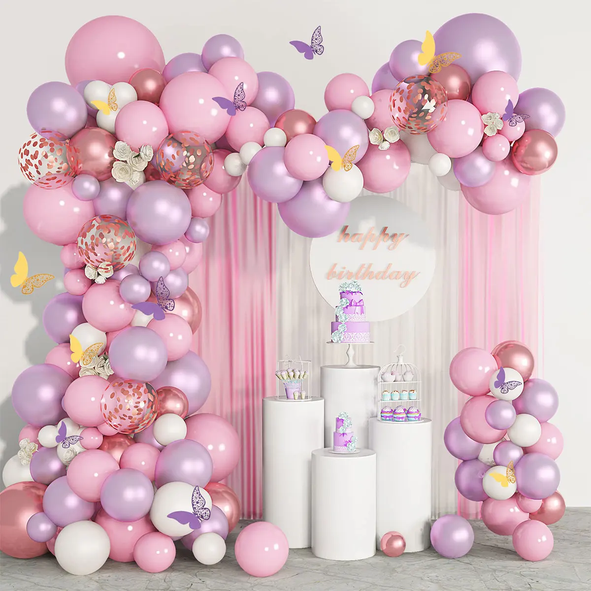 Juego de 143 Uds de globos de látex rosa y morado adecuado para fiestas de cumpleaños, bodas, fiestas y decoración del Día de San Valentín