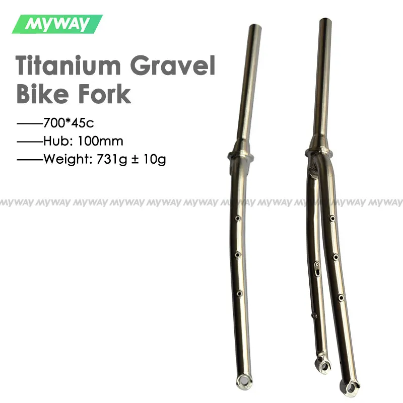 

700c Титановый сплав Дорожный гравий Передняя вилка велосипеда Внутренняя прокладка троса Плоское крепление Дисковый тормоз через ось Велосипедные детали Велосипедная вилка