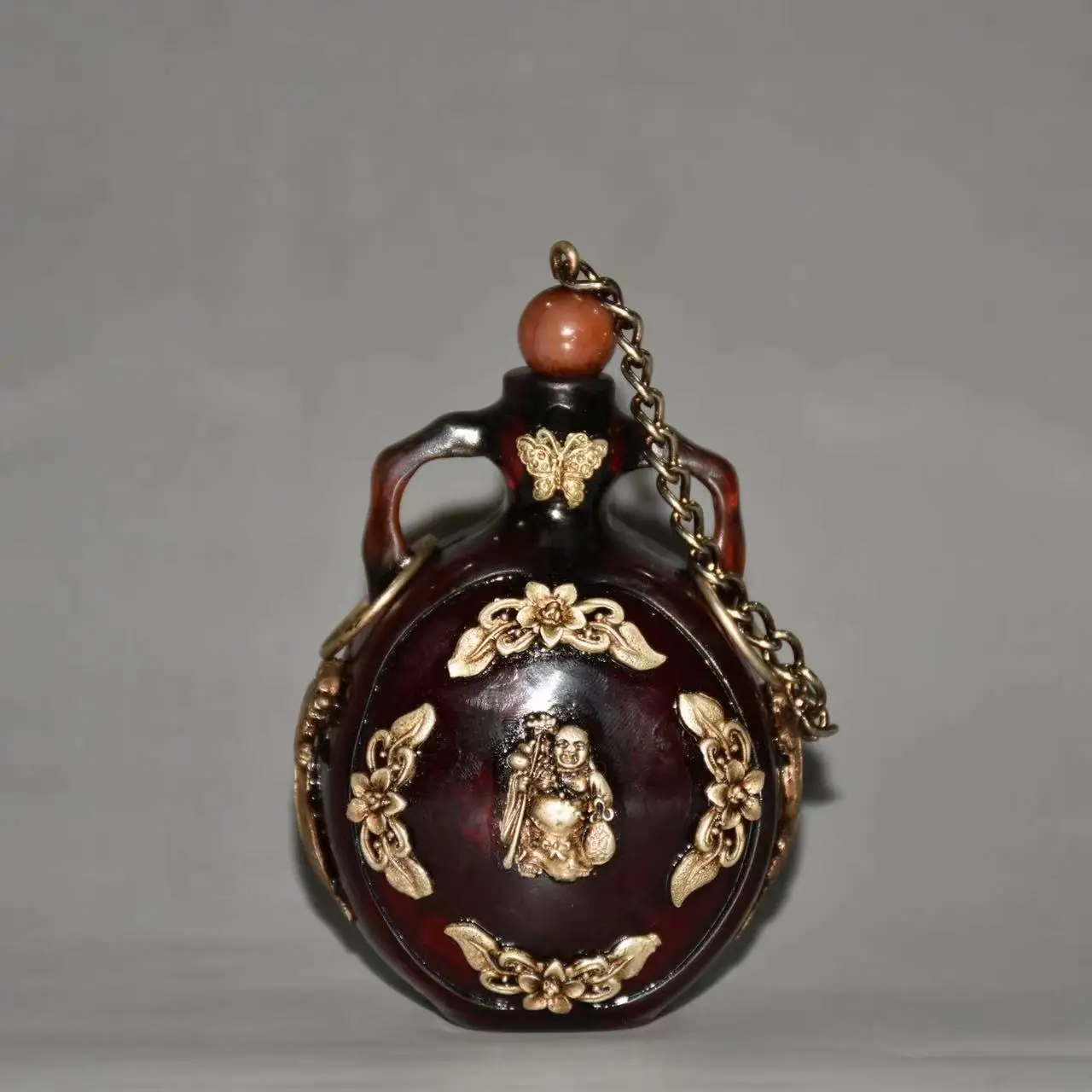 Collectable old Amber&silver snuff bottle,free shipping