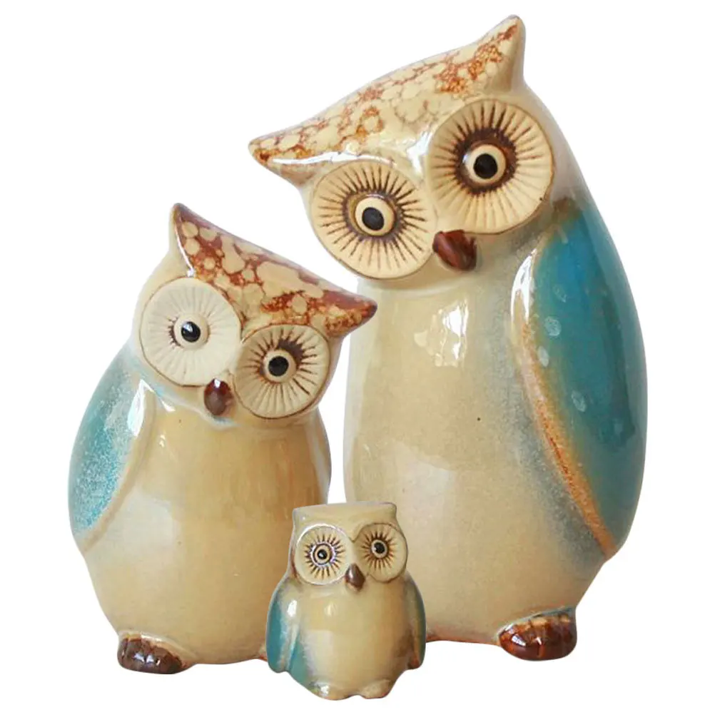 

3Pcs Ceramic Owl Decoration Creative Animal Modeling Ornament for Home Decor Bedroom Bathroom Shelf Display Gift Idea