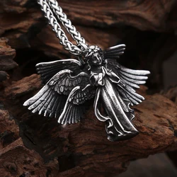 Classic Vintage Praying Hand Guardian Angel Wings Pendant Necklace For Men Women Stainless Steel Fashion Jewelry Gifts Wholesale