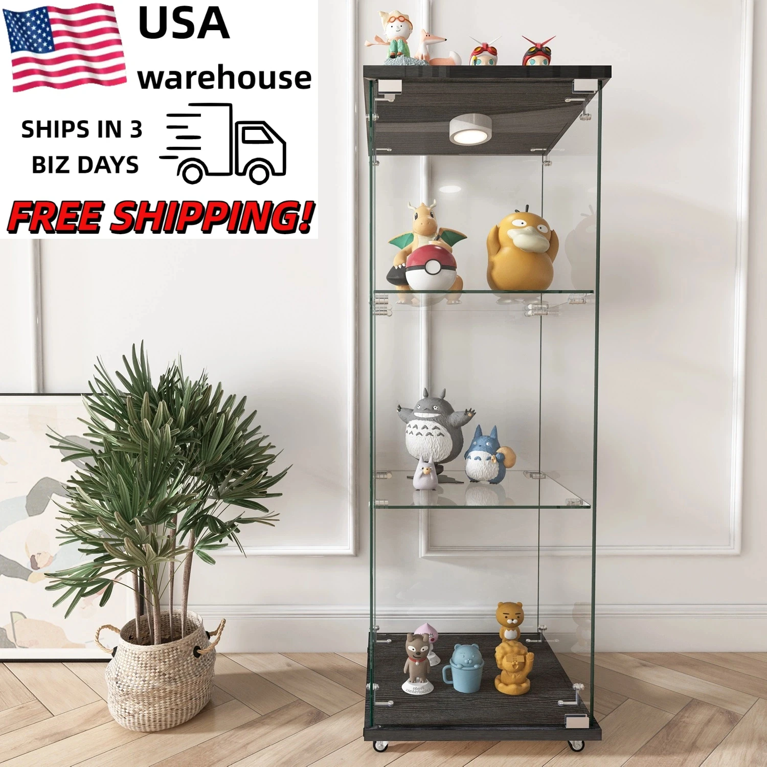 

48" Glass Display Cabinet Showcases Cabinet for Living Room Storage for Action Figure Garage Kits Home Decor
