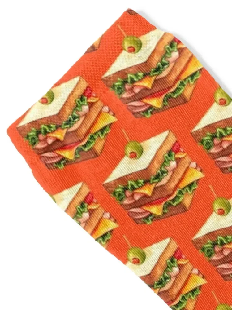 Club Sandwich Pattern - Red Socks Wholesale christmas gift kids moving stockings Women Socks Men's