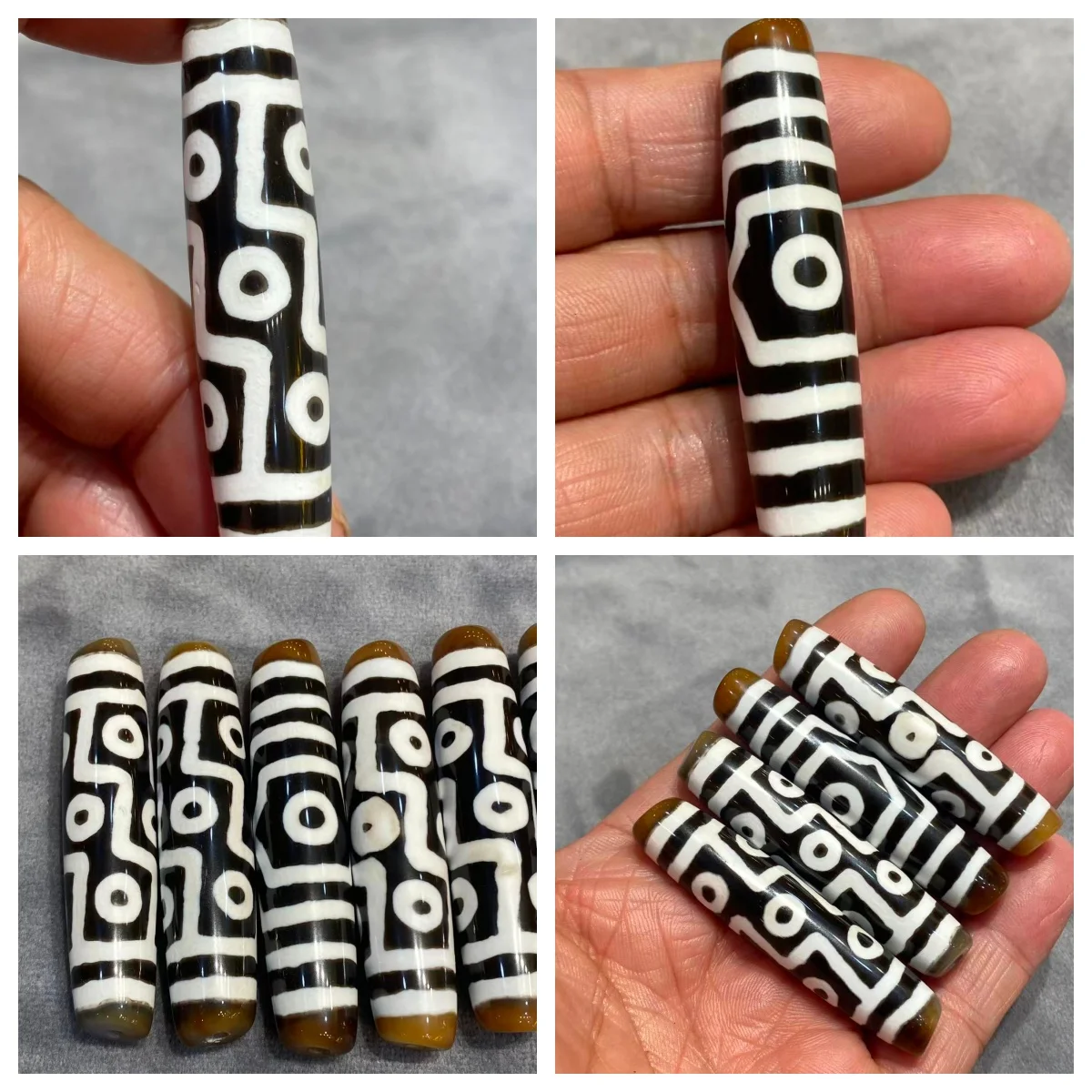 1pcs Taiwanese craftsmanship 60mm black-and-white multi-eye pattern agate Dzi bead weathered patina Tibetan-style loose beads