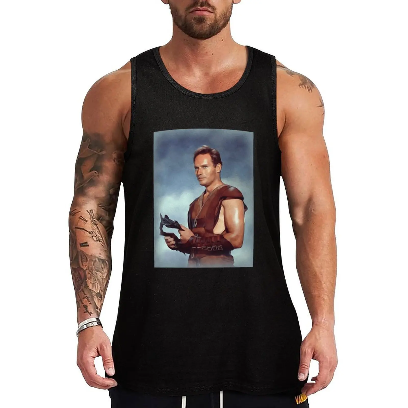 Camiseta Regata Charlton Heston para Férias na Praia, Casual, Sem Mangas, Solta