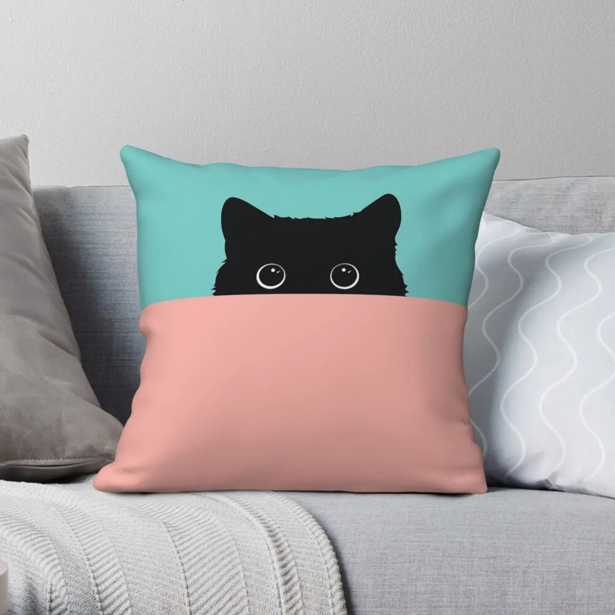 

Peeking Black Cat Retro Combo Square Pillowcase Polyester Linen Velvet Printed Zip Decor Sofa Seater Cushion Case 18"