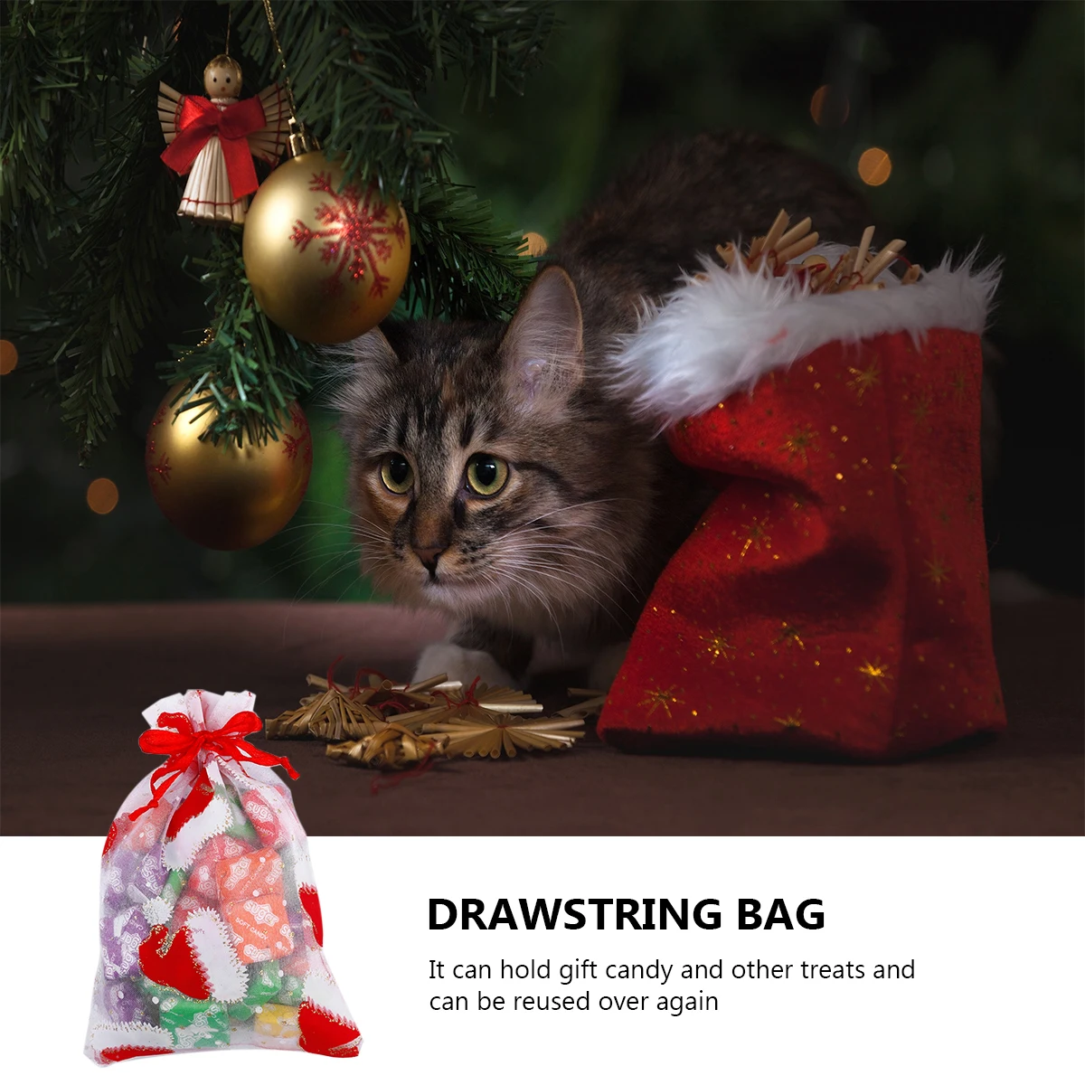 

10 Pcs Christmas Gauze Gift Bags Stylish Drawstring Present Wrapping Safe Materials Durable C y Pouch Party Snacks Kids Gifts