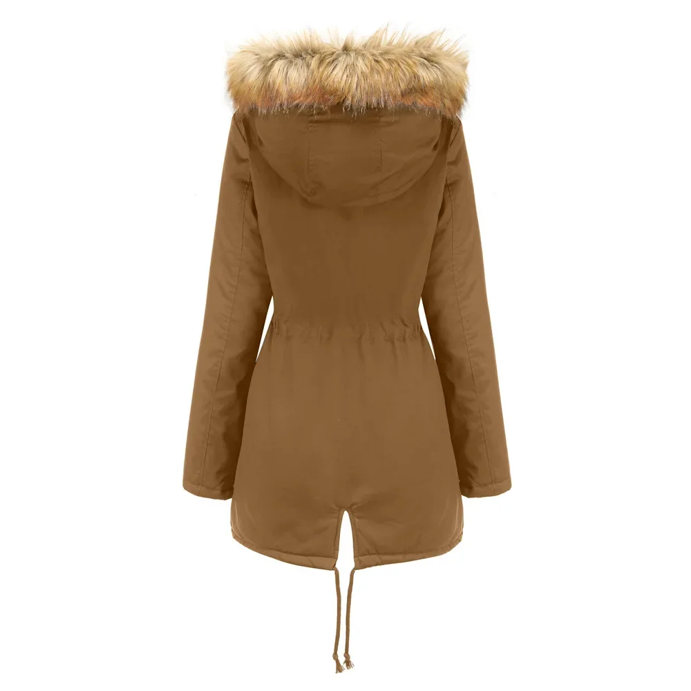 Chaqueta cálida de invierno para mujer, abrigos con cuello de piel, chaquetas para mujer, Parka larga y delgada de lana, sudaderas con capucha, Parkas