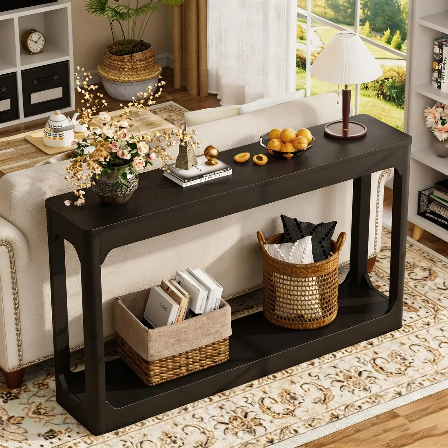 Farmhouse Console Table with Storage Shelf, 2-Tier Narrow Sofa Table Behind Couch, Rustic Entryway Table with, Customized
