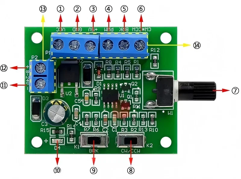 Bürstenloser Motor PWM-Drehzahlregler mit Treiber, DC8-24V bürstenloser Gleichstrommotor-Drehzahlregler – Detail 2