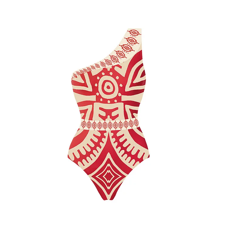 Women Swimsuits One Piece Abstract Patterned Fitting Swimsuit with Beach Pants