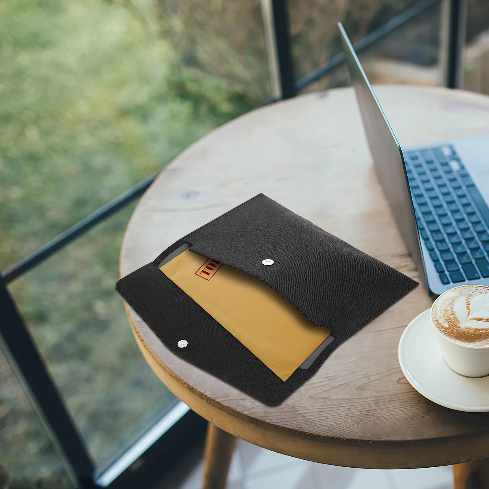 

1pc Faux File Bag Portable Document Pouch Button Closure Receipt Organizer For Office School Business Travel Daily Use