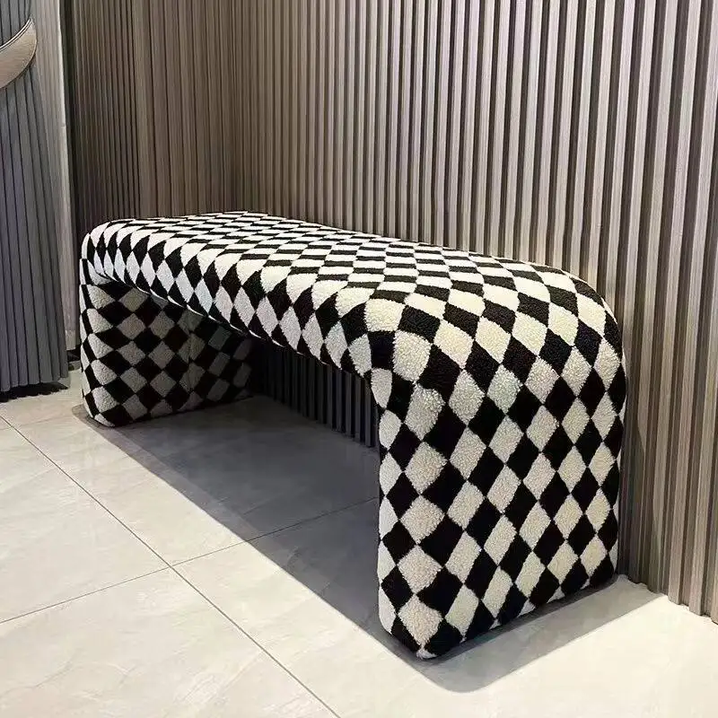 with Soft Checkered Pattern Creative Minimalist Shoe Bench Stool for Clothing Store Modern Nordic Shoe Changing Bench Stool