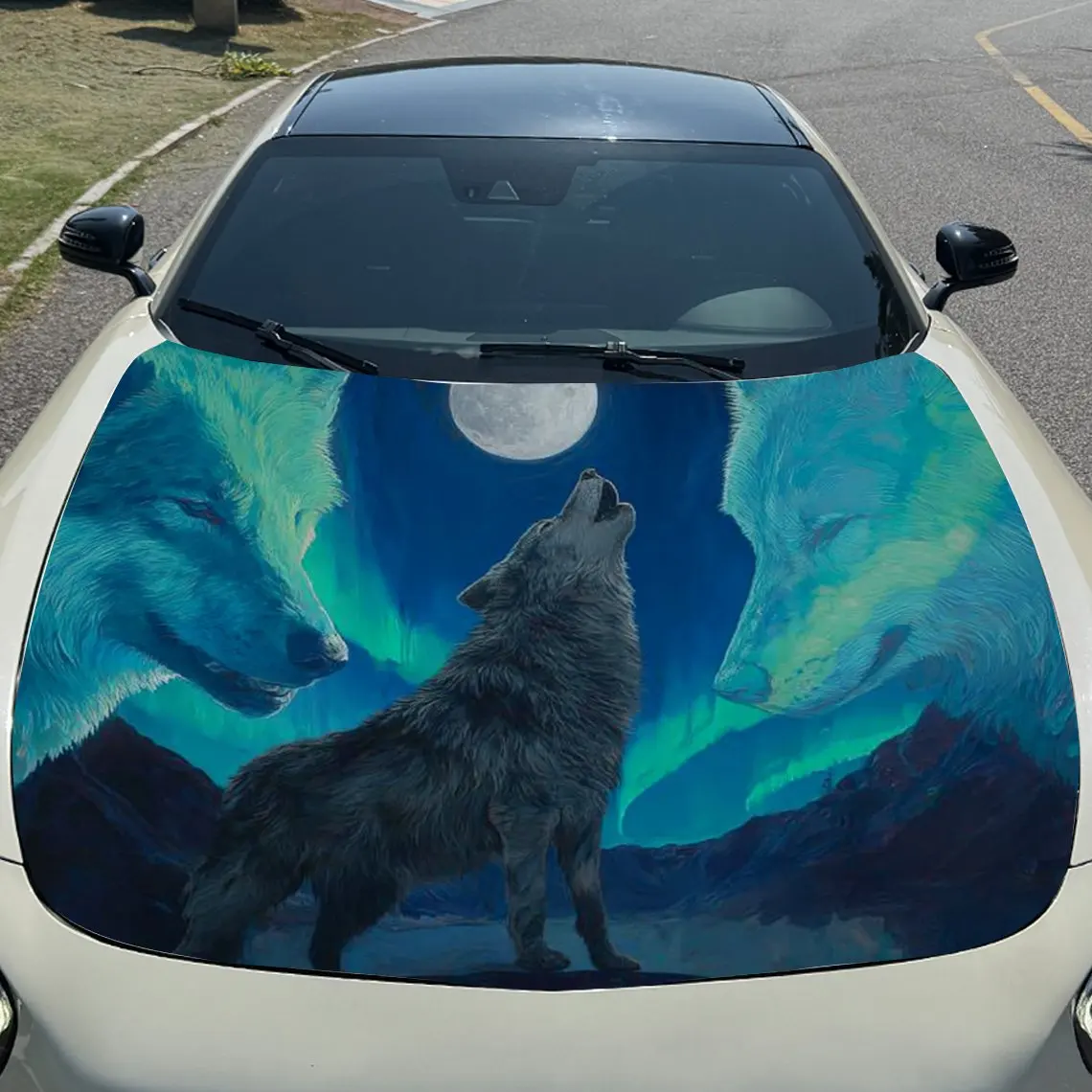 

Howling Wolf Moon Car Hood Sticker PVC Self Waterproof Stick Striking Auto Exterior Accessories Decor Protect Gift for Car Lover