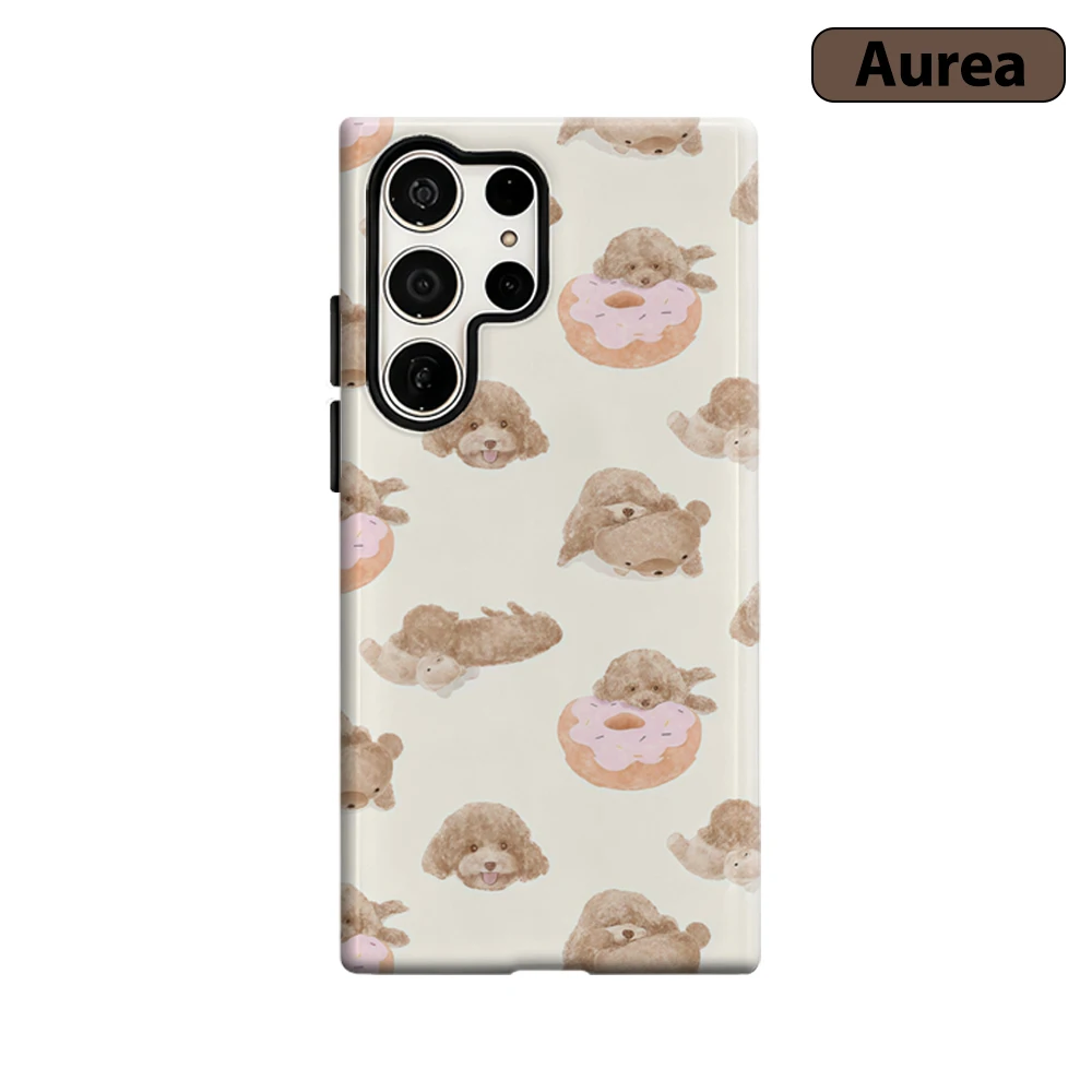 Cozy Pup & Donut Phone Case for Samsung Galaxy S25 Ultra S24 S23 Ultra Plus Shockproof Double Layer Tough Back Cover