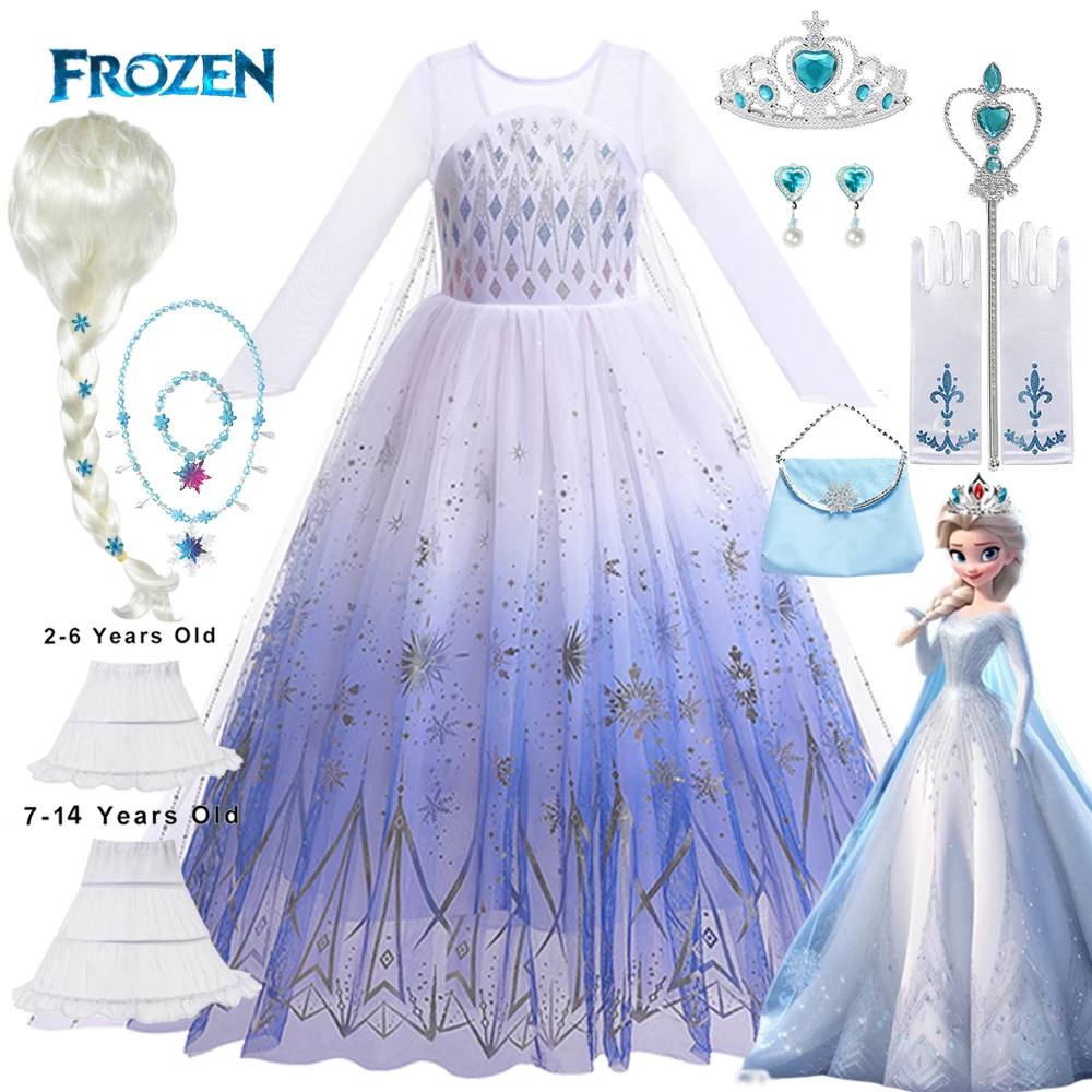 Girl Disney Elsa Dress Frozen Princess Dress Long Sleeve Diamond Children Snow Queen Clothes Carnival Christmas Cosplay Costumes