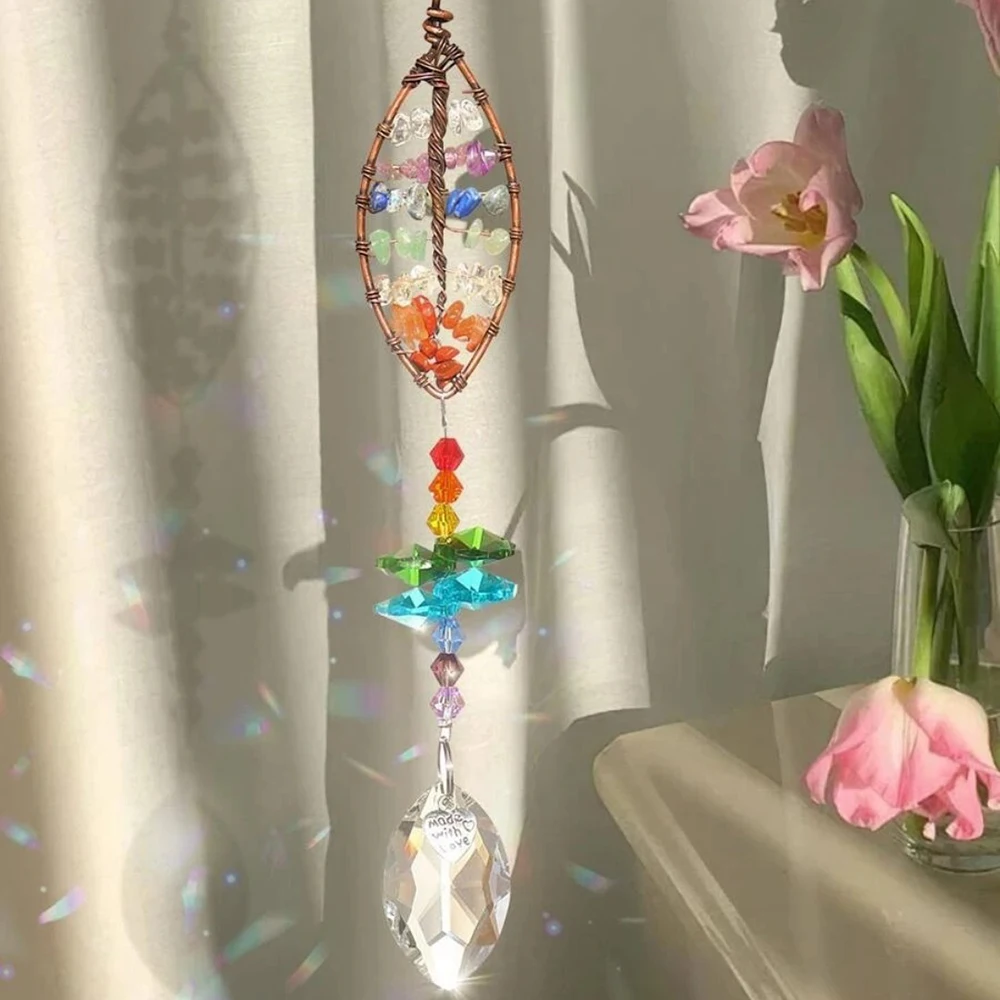 1Pcs Crystal Tree Prisms Glass Pendant Wind Chimes Rainbow Maker Drop Suncatcher Indoor Window Car Hanging Garden Decor Gift DIY