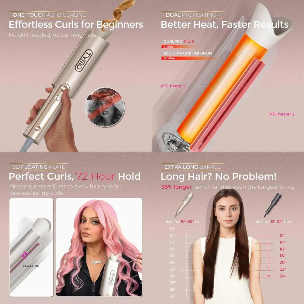 

Автоматическая вращающаяся плойка-стайлер - плойка с длинным стволом для длинных волос, керамическая, с защитой от ожогов, без спутывания волос, 600M, ионизация, двойное напряжение