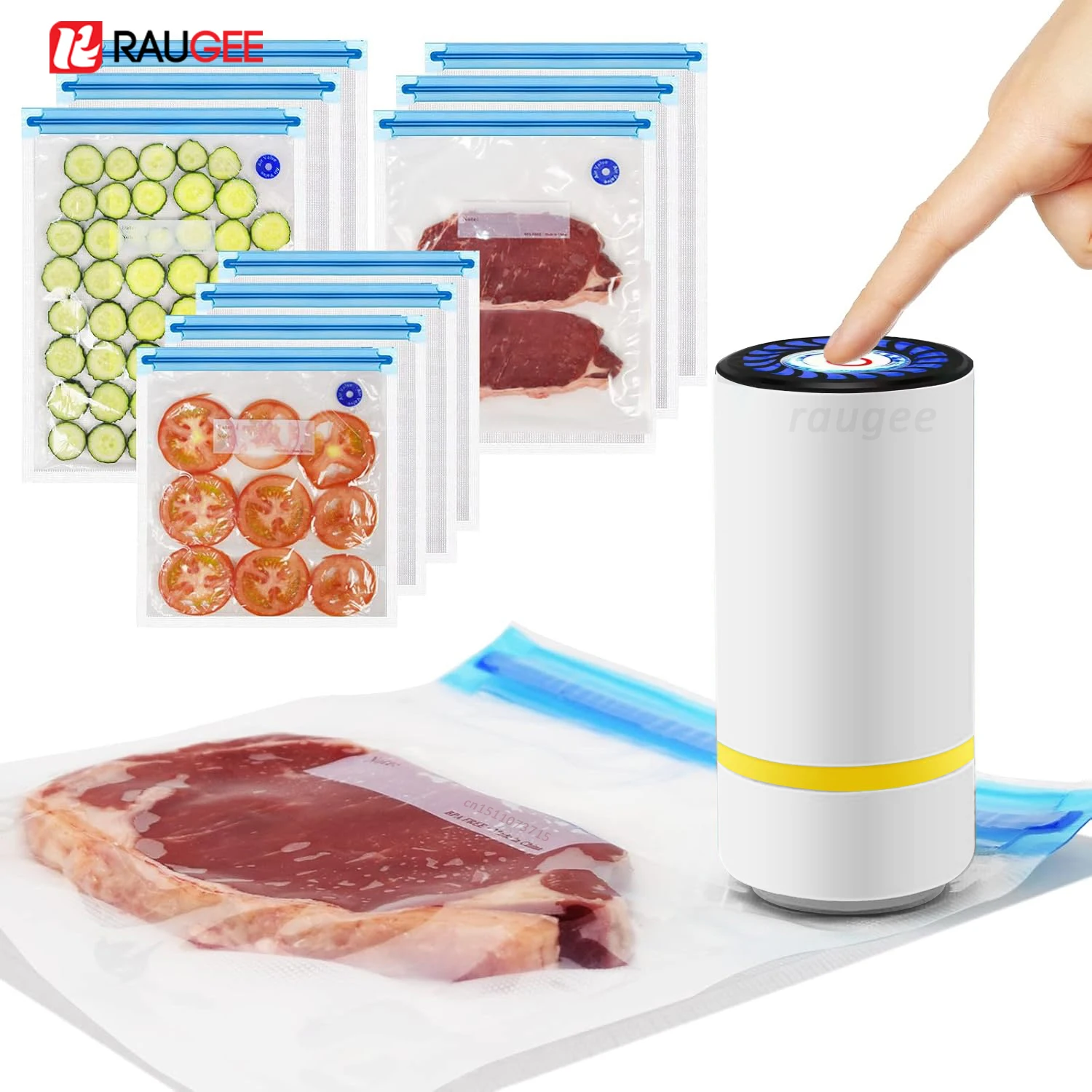 미니 에어 펌프 전기 핸드헬드 진공 포장기 푸드 프레시 휴대용 식품 포장기 재사용 가능한 지퍼 진공 백 포함