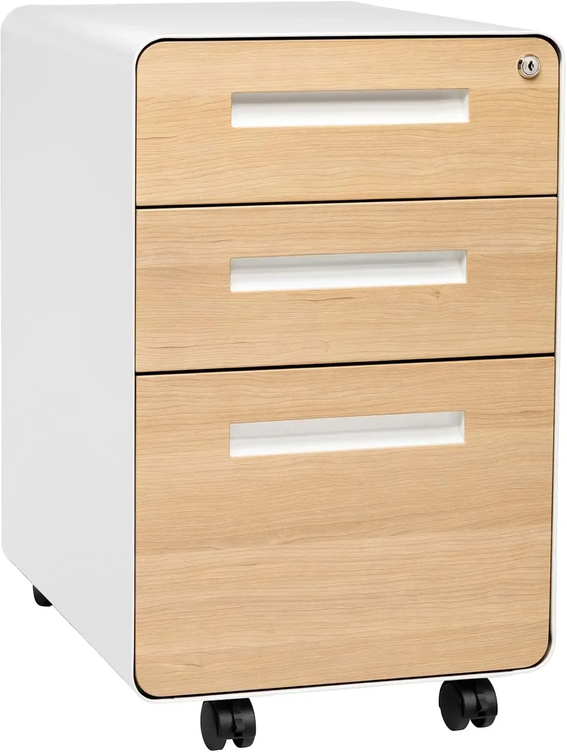 Stockpile 3 Drawer File Cabinet with Lock - Under Office Desk Metal Filing Cabinet, Legal/Letter File Folders, Wheels