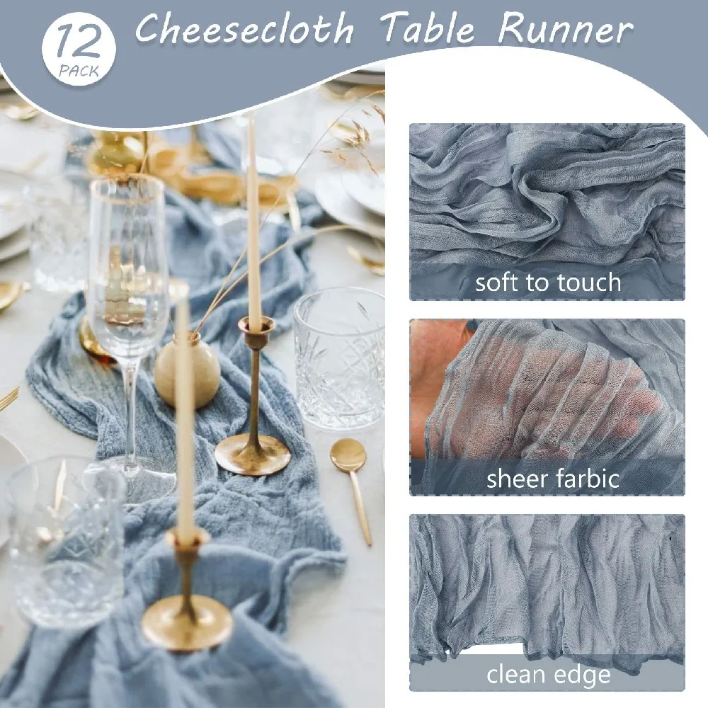 10Pcs Cheesecloth Table Runner Boho Gauze Table Runner 40x270cm Romantic Table Runner for Wedding Bridal Shower Birthday Party