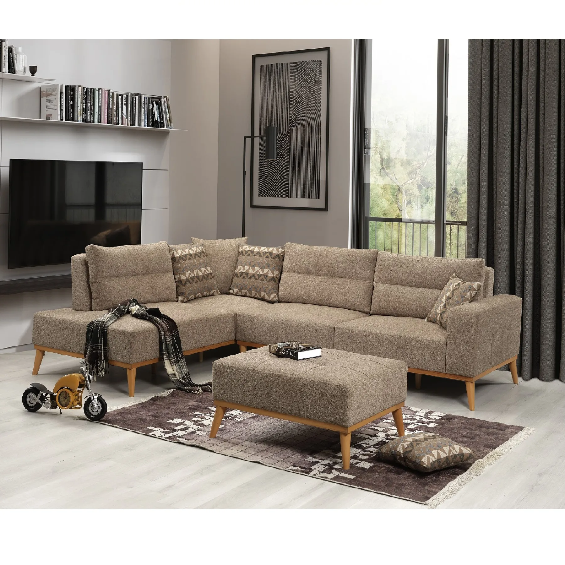 * Corner Sofa Chesterfield Luxury Modern European Design Modular L Shape Three Seat Sofa Set Wood Apartment Warehouse Kitchen
