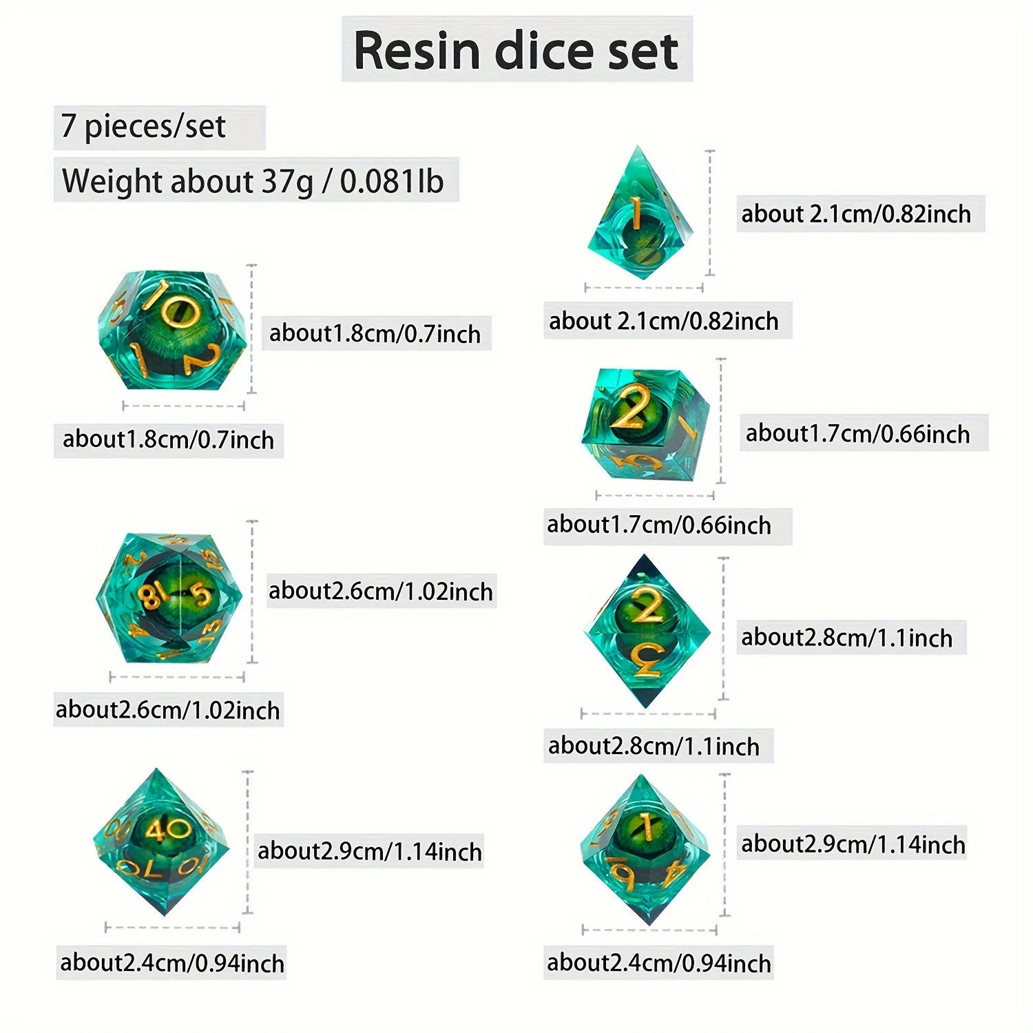 Dice Set, 7-piece Polyhedral Dice Set, Resin Sharp Edge D and D Dice, Very Suitable for Role-playing Board Games, Accessories In