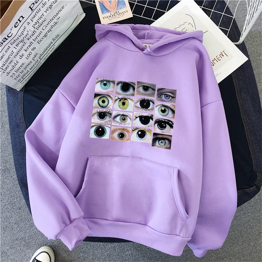 Womens Hoodie Eyes Print Harajuku Funny Pullover Streetwear Harajuku Hoodies Women Hip Hop Fleece Sweatshirt Y2K Unisex Clothes