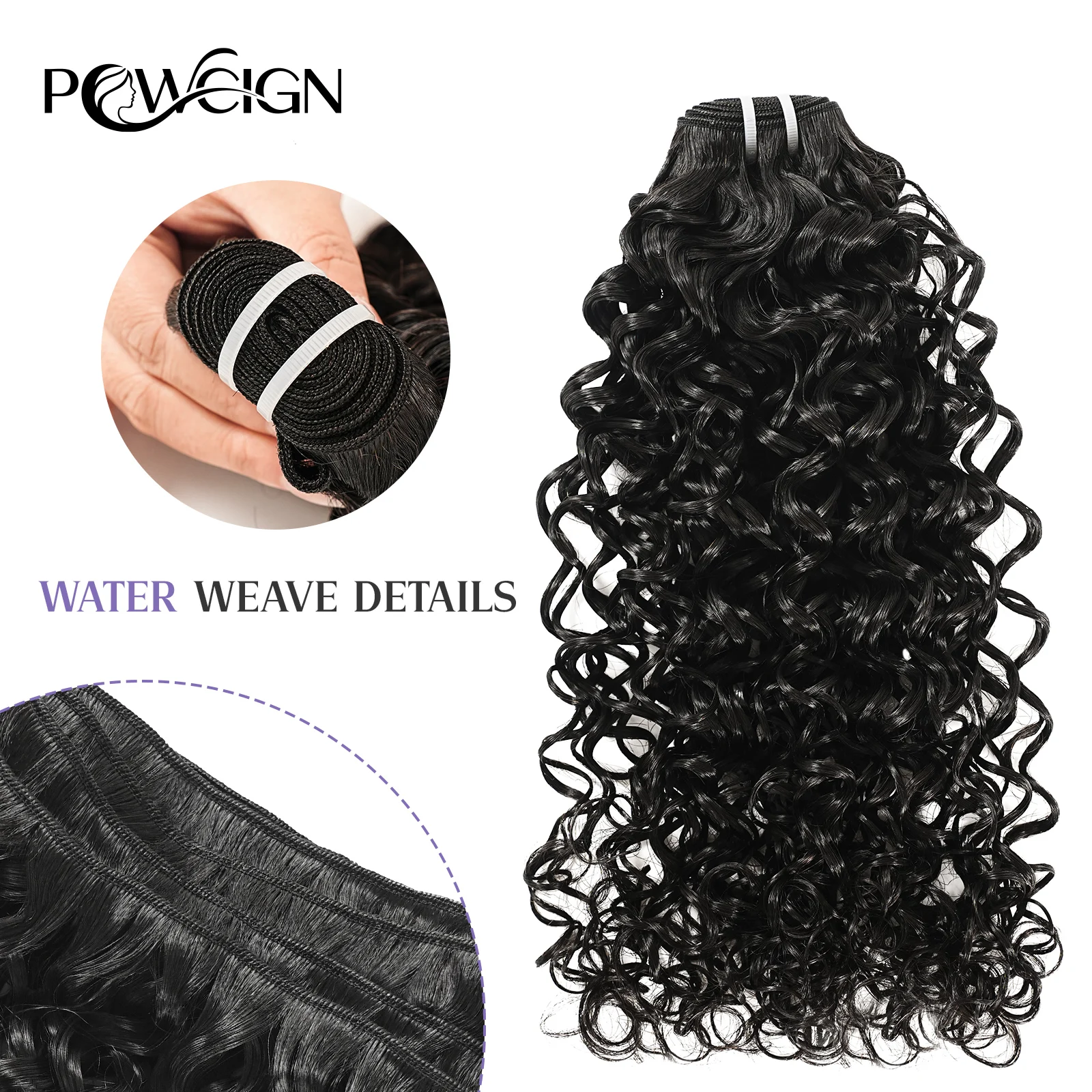 

Powcign 100g/pc Water Wave Double Weft Human Hair Extensions，100% virgin Unprocessed Human Hair, Invisible High Quality For Wom