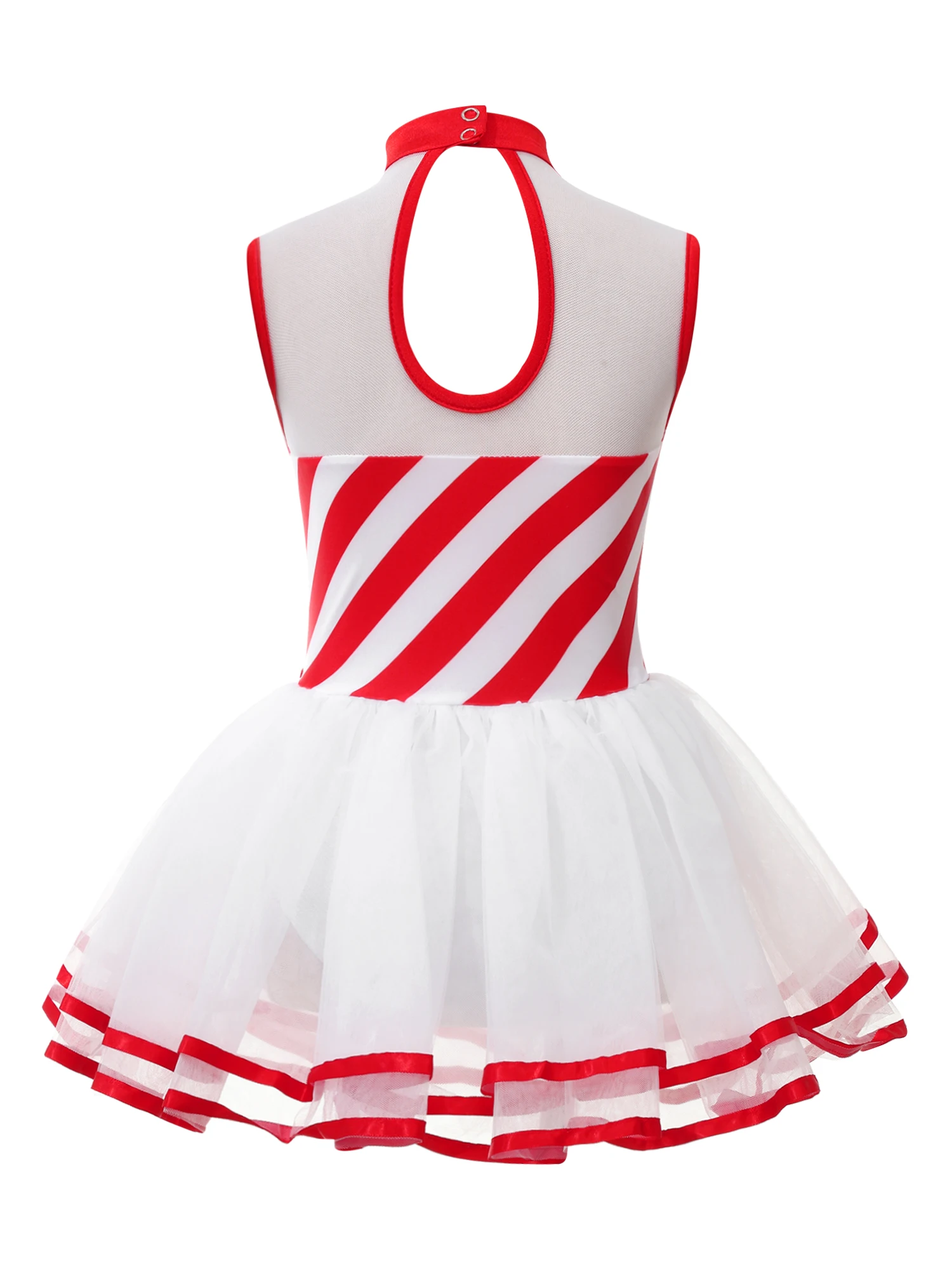 Kids Girls Christmas Candy Cane Striped Dress Up Jumpsuit Xmas Leotard Dress Mesh Tutu Skirt Lyrical Dance Costumes for Cosplay