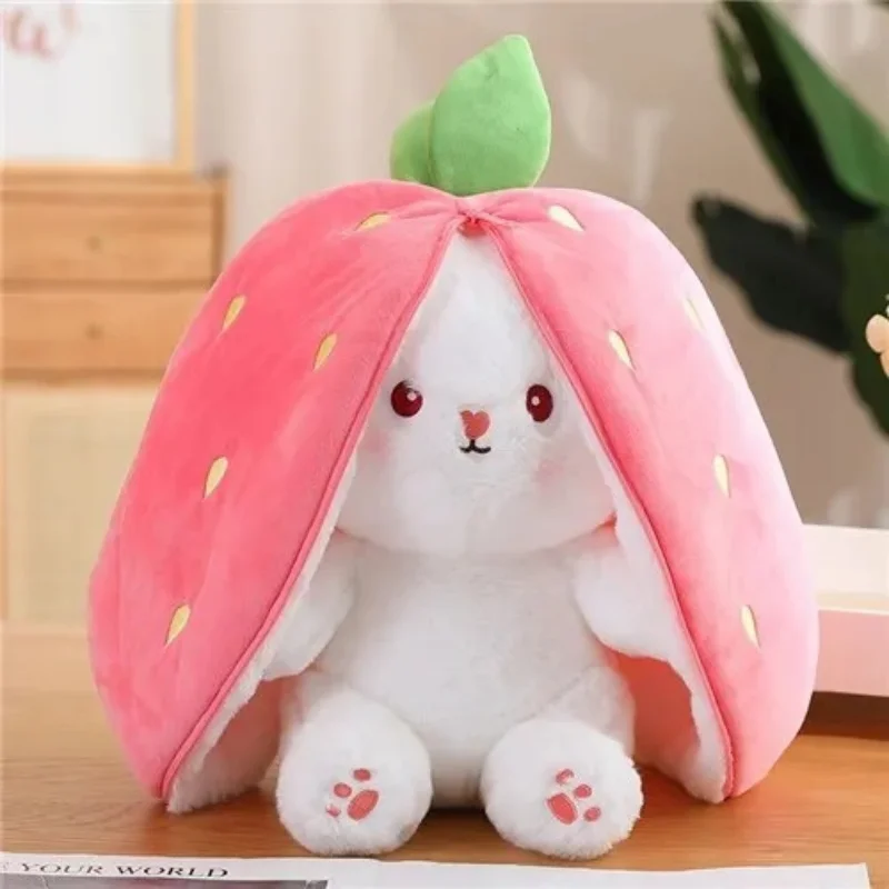 1PC Interesting Bag Transformed Rabbit Plush Toys Carrot Strawberry Bunny Stuffed Soft Long Ears Doll For Children Girls Gift