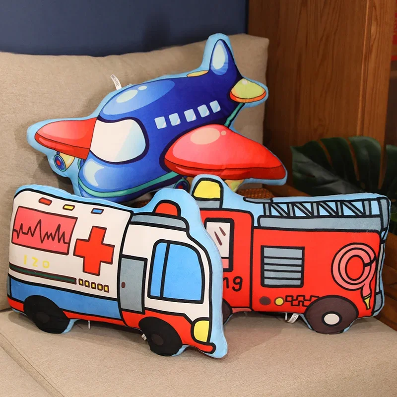 Cartoon Fire Truck e Escavadeira Brinquedo De Pelúcia Boneca De Pelúcia, Abraço Almofadas, Cadeira Almofada, Presentes, Decoração Do Quarto, Carro De Polícia