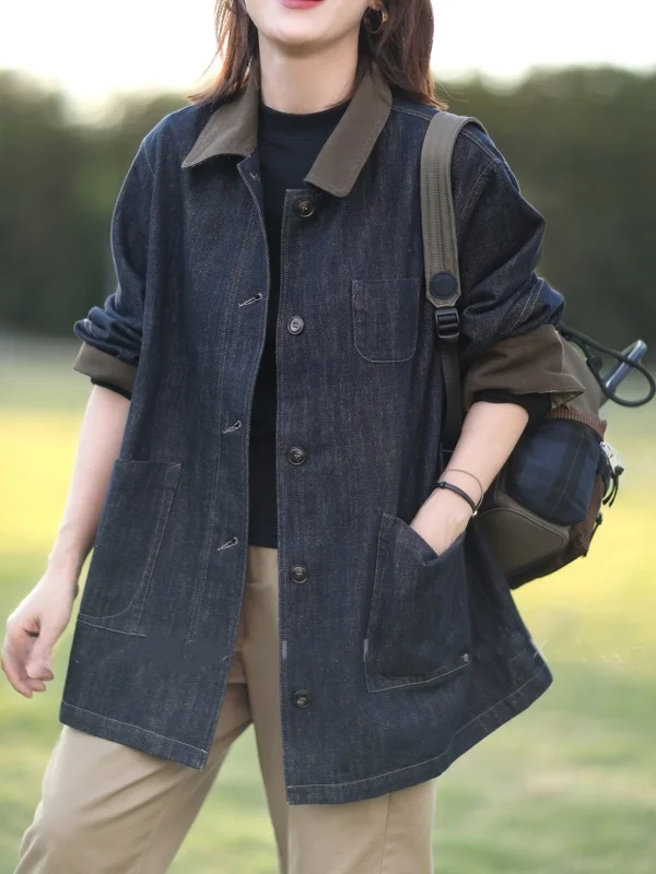 

Sli Slimming Slim Fit Faionable Women's Denim Jaet with Collar Mid-Length Cool Sle Autumn New Arrival Top