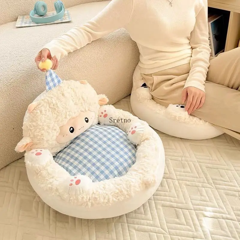 Cute Lamb Cartoon Kids Floor Cushion, Lazy Sofa Pouf for Bedroom, Bay Window, Tatami&Playroom, Soft Plush Seat Home Decorations