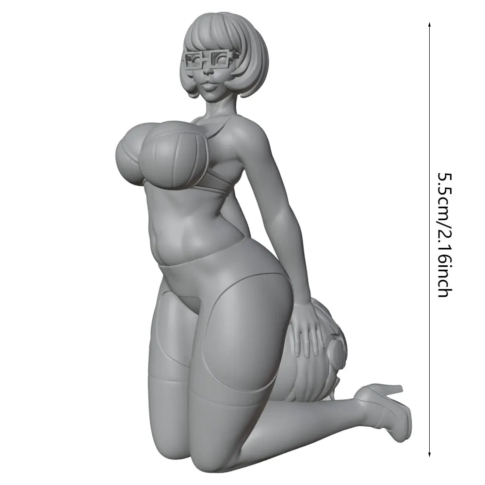 1/24 Miniature Resin Model Statue, 75mm Figure Toy Model Kit, Beautiful Girl Wearing Glasses Holding a Pumpkin on a Stool, High-Detailed Resin Model Figure, Unpainted, Perfect for Role-Playing Games and Collecting
