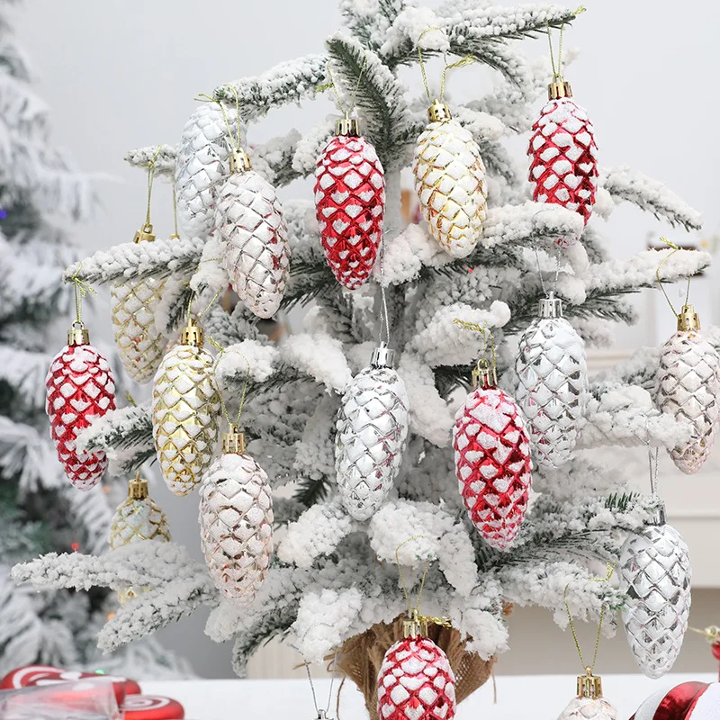 5pcs Electroplated Painted Pine Cone Ball Christmas Tree Hanging Pendant Ornaments Navidad Natal 2023 New Year 2024 Decorations