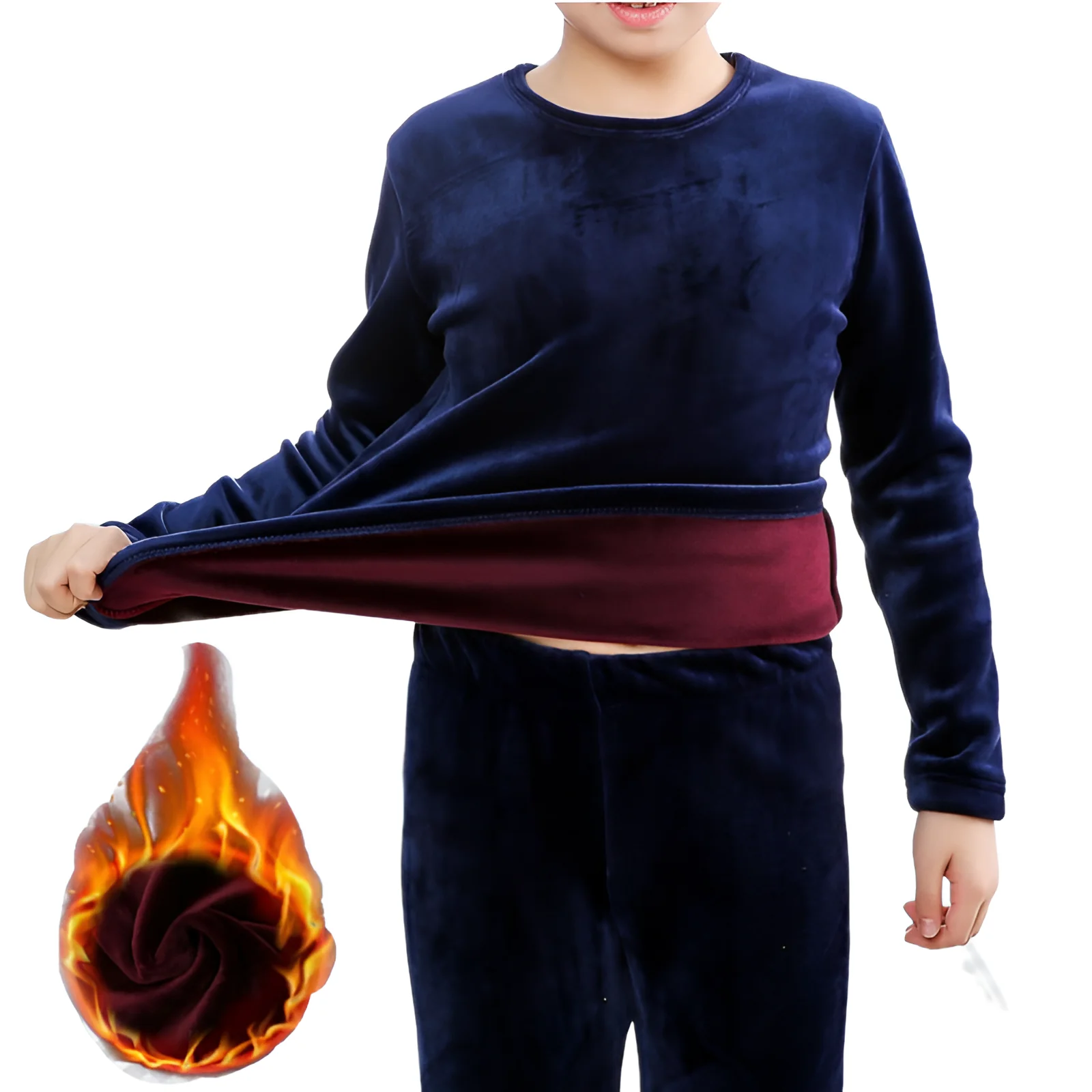 

3-15 Years Kids Thermal Underwear Set Double Sided Fleece Base Layer Thick Warm Winter Boys Long Johns OKL246002