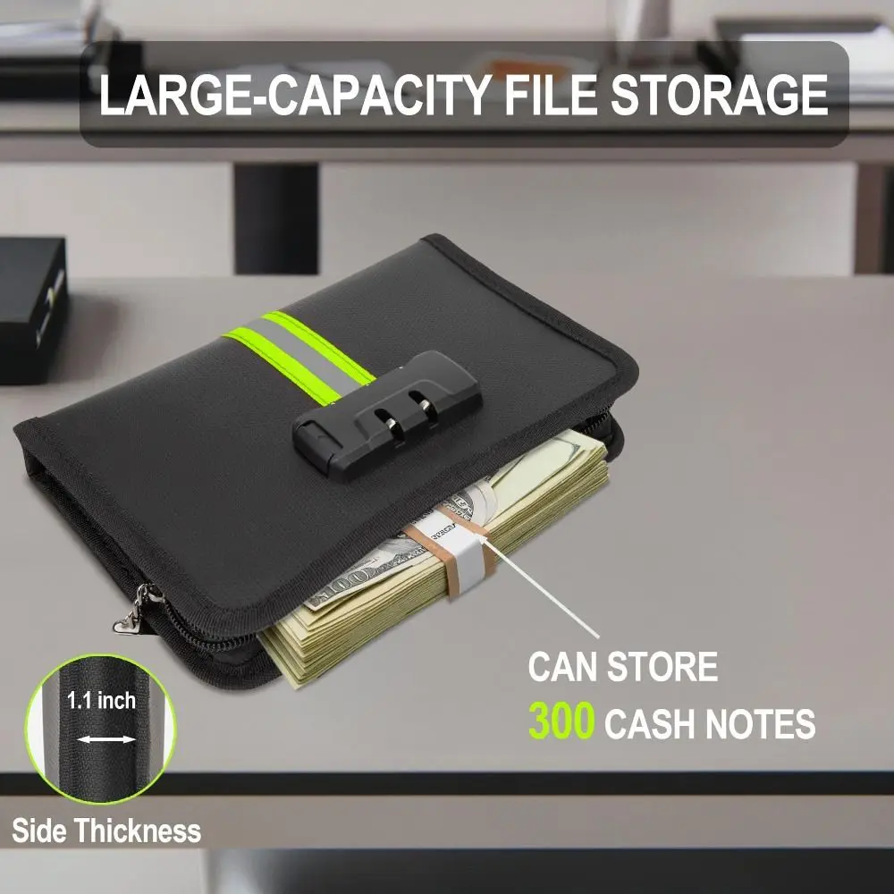 

Fireproof Money Bag with Combination Lock Portable Black Security Bag for Cash Locking Accessories Pouch Storage Pouch