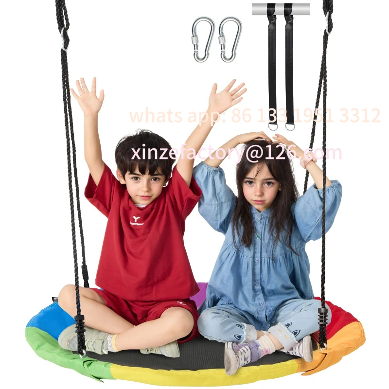 

Customizable Tree Saucer Swing 750lbs Swing Seat 2 Tree Hanging Straps Adjustable Multi-Strand Ropes Round