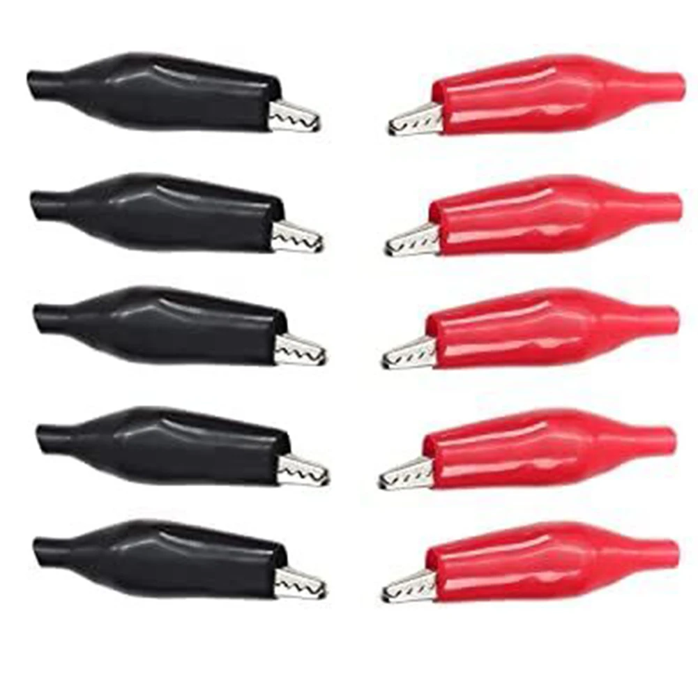 10PCS Crocodile Clips 5A With Sheath Nickel Plated Iron Test Clip 28MM Red Black Power Clip For Circuits And Automobiles