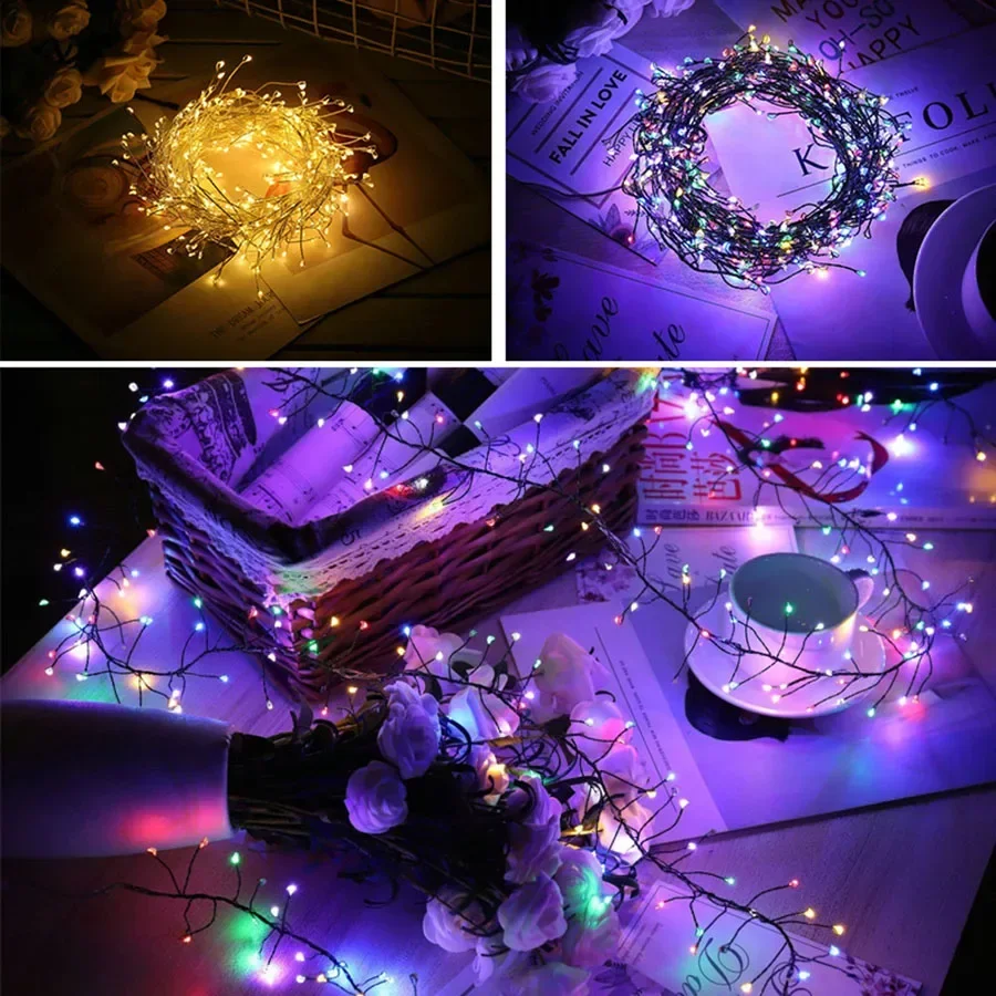 12M 400 LED Cluster Light USB Operated Copper Wire Garland Light Firecracker String Light for Outdoor Party Wedding Decor