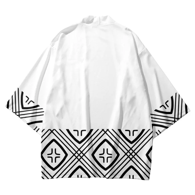 

Fashion Casual White Print Yukata Japanese Traditional Cardigan Kimono Men Beach Asian Clothes Women Cosplay Haori Plus Size