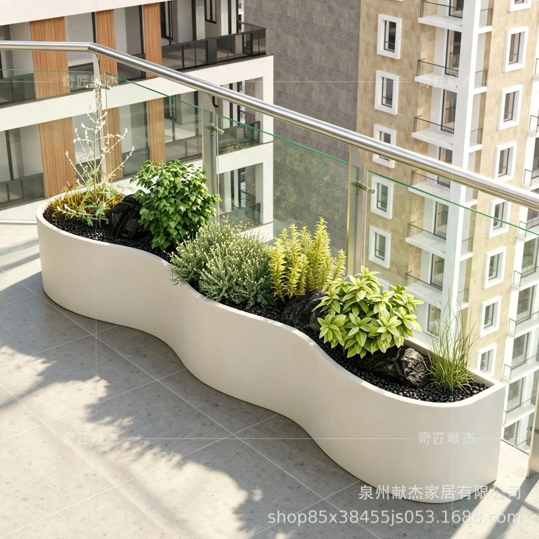 Outdoor Balcony Stainless Steel Flower Box Indoor Special-shaped Flower Pot Garden Arc Landscaping Planting Box Finished