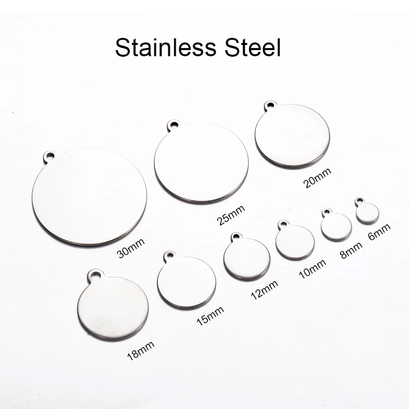 20pcs Stainless Steel Coin Disc Charm Round Stamping Blank Tags Setting For Bracelet Pendant Jewelry Making Supplies 10mm-20mm