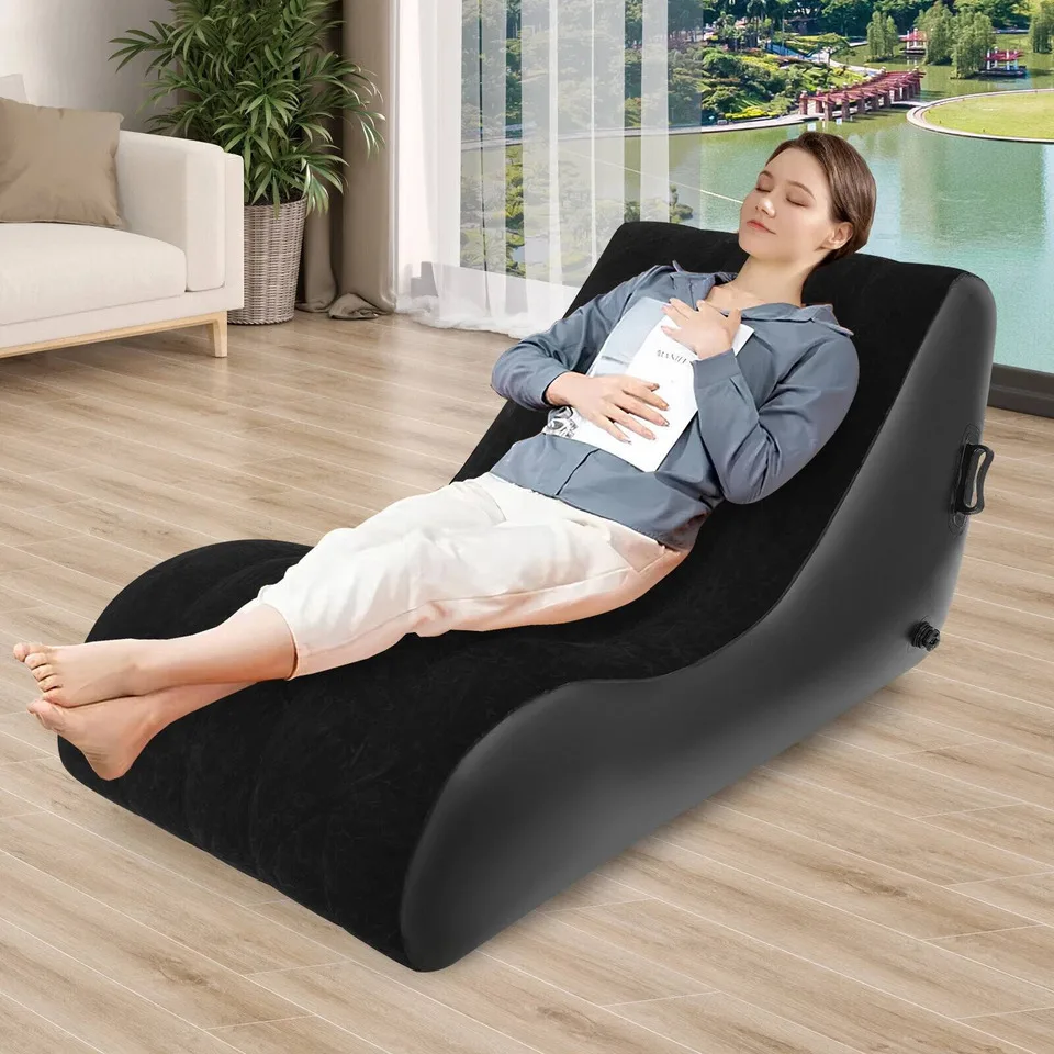 S-shaped Sofa Modern Inflatable Folding Bed PVC Flocked Chair Lounger Blow Outdoor Sun Lazy Recliner Room Chaise Plush Furniture