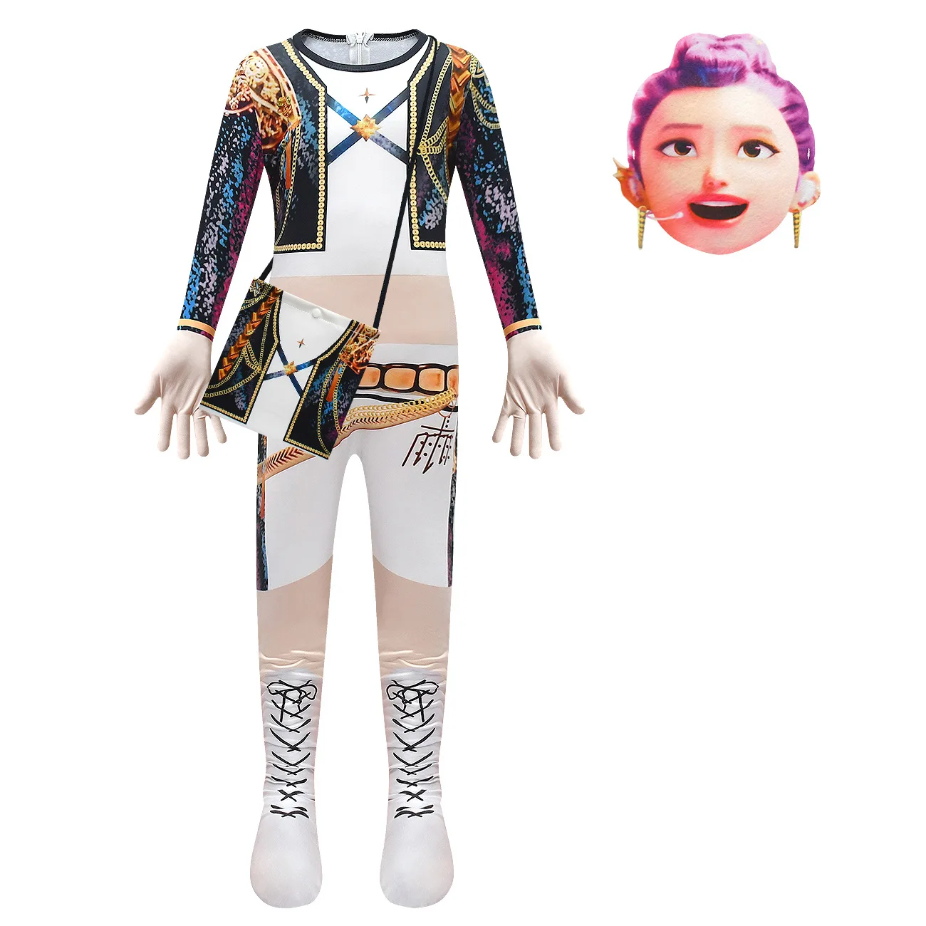 

Mira Zoey Rumi Kids Cosplay Costume Girls Jumpsuit Mask Bag 3PCS KPop Demon Hunters Halloween Party Stage Performance Gifts Sets