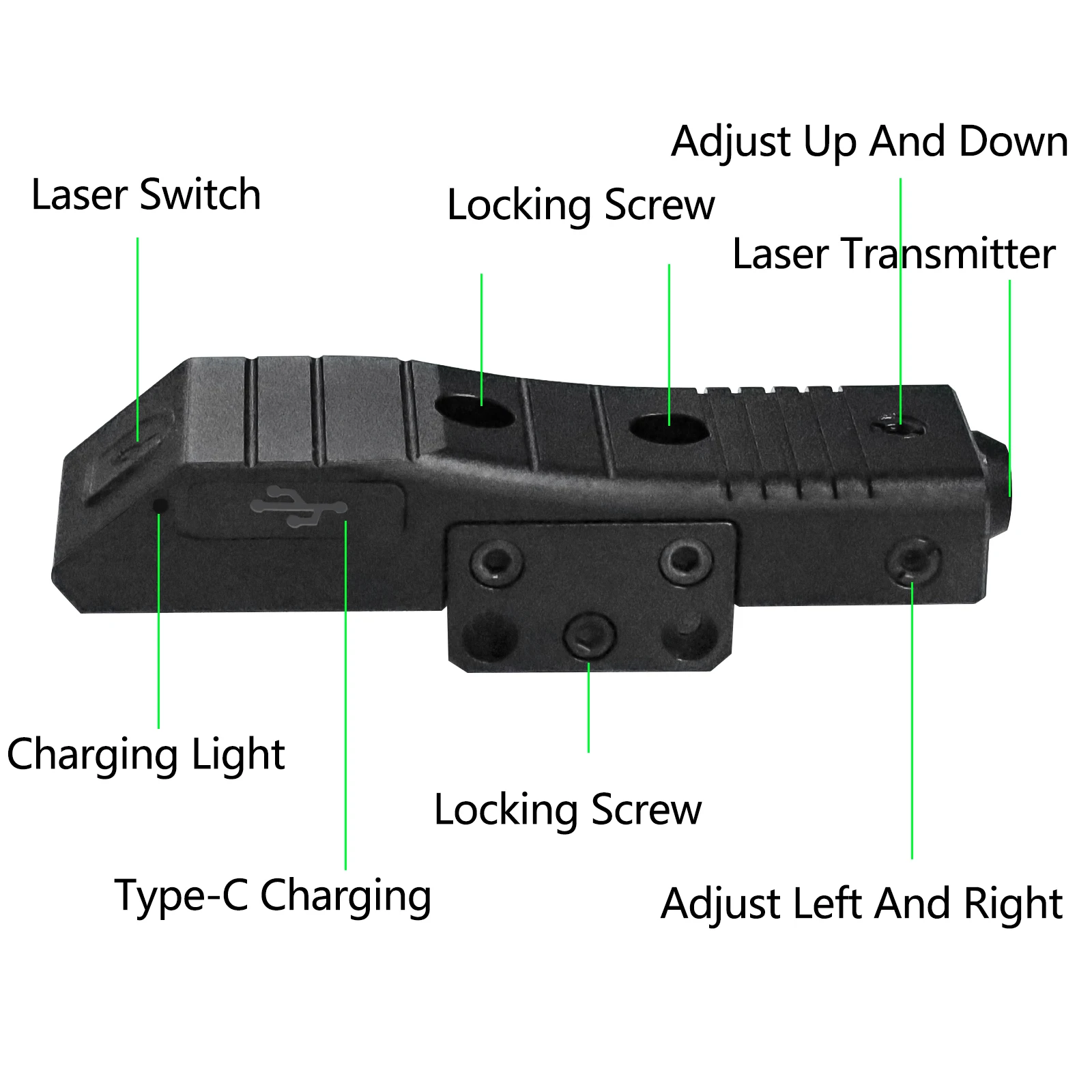 Hisecome Monochrome Laser Sight，Rugged, Compact And Shockproof, EasyTo Carry, With Built-In Battery And Magnetic Charge